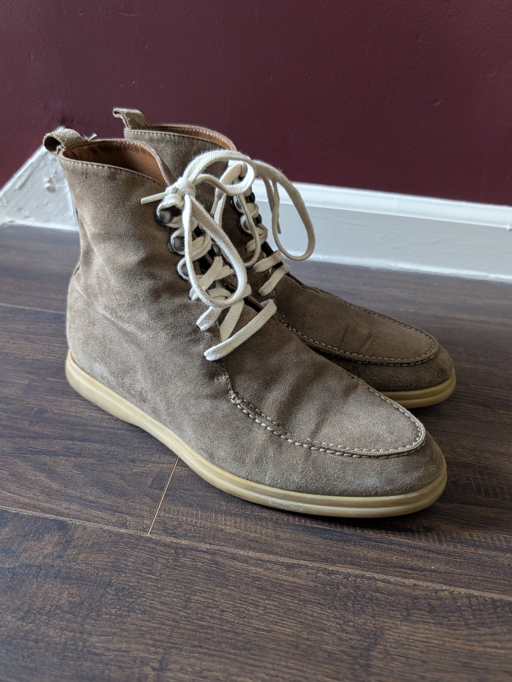 Loro Piana Short Boots Walk Beige Suede Leather Lace-Up Boots Italy 39.5